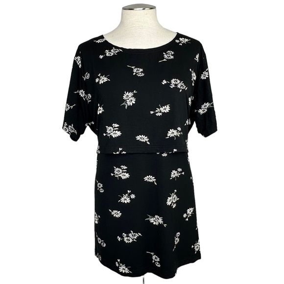 Smallshow Women's Maternity Short Sleeve Nursing Top Floral Black Size XXL - Picture 1 of 5